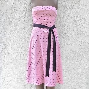 Strapless Pink and Black Polka-dot Dress